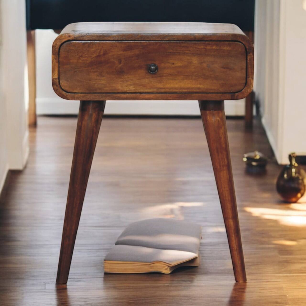 Alt View 6. Artisan Furniture - Artisan Furniture Solid Wood Avora Chestnut Nightstand with 1 drawer, Brown - Chestnut.