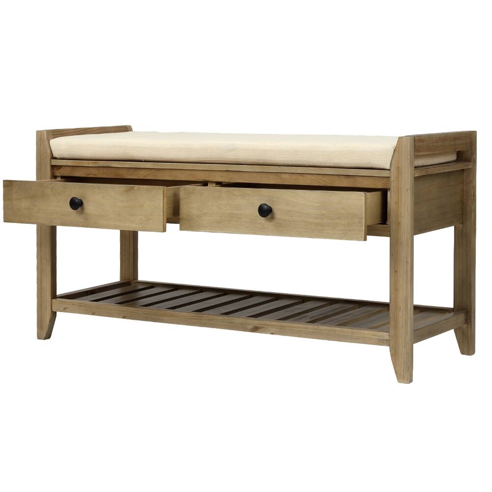 Alt View 8. Ropilly - Ropilly Entryway Storage Bench with Cushioned Seat and Drawers, Gray Wash Wooden Shoe Rack Bench - Gray Wash.