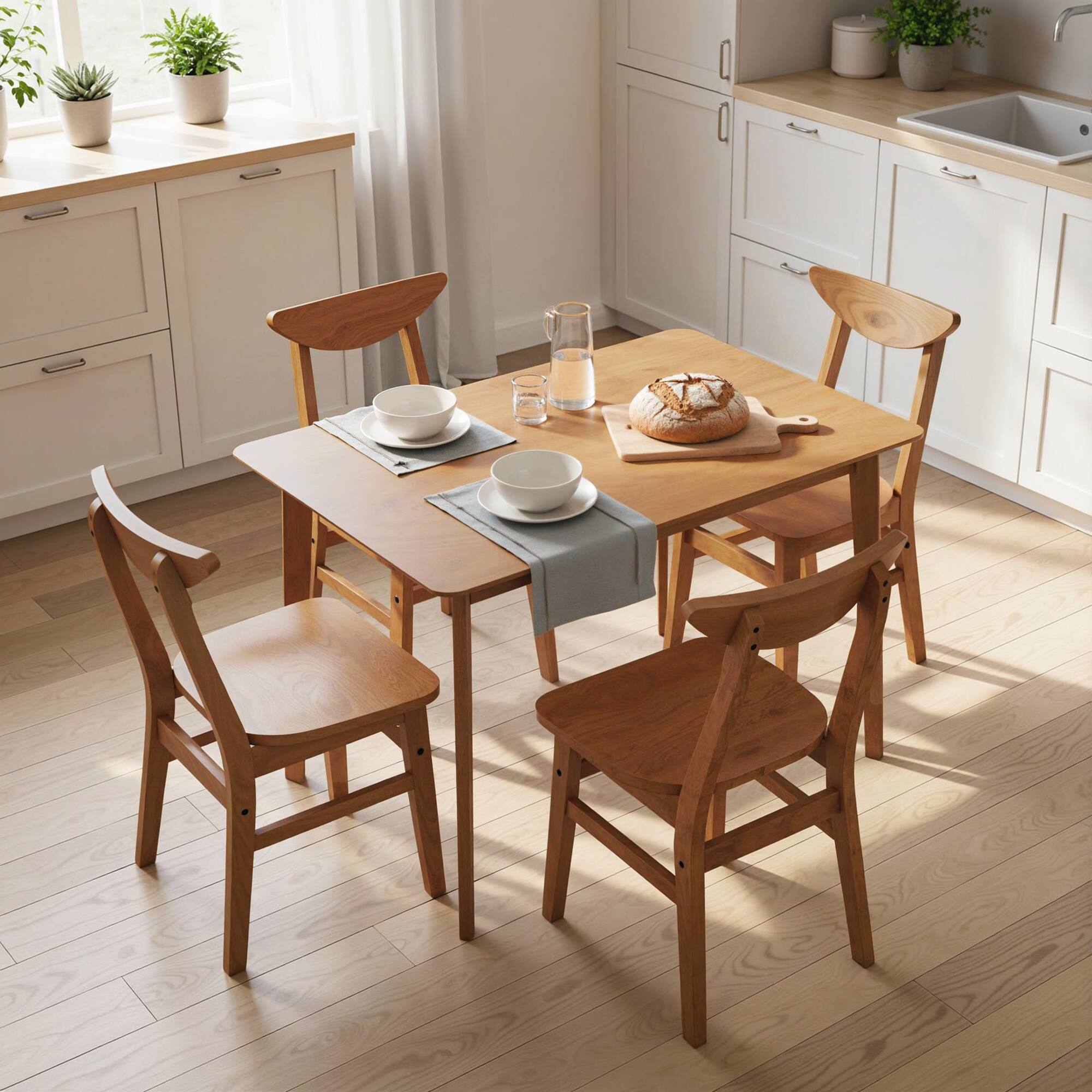 Alt View 1. Homcom - Solid Wood Dining Room Set for 4, Farmhouse Dinette Table Set with 4 Chairs for Small Space - Walnut brown.