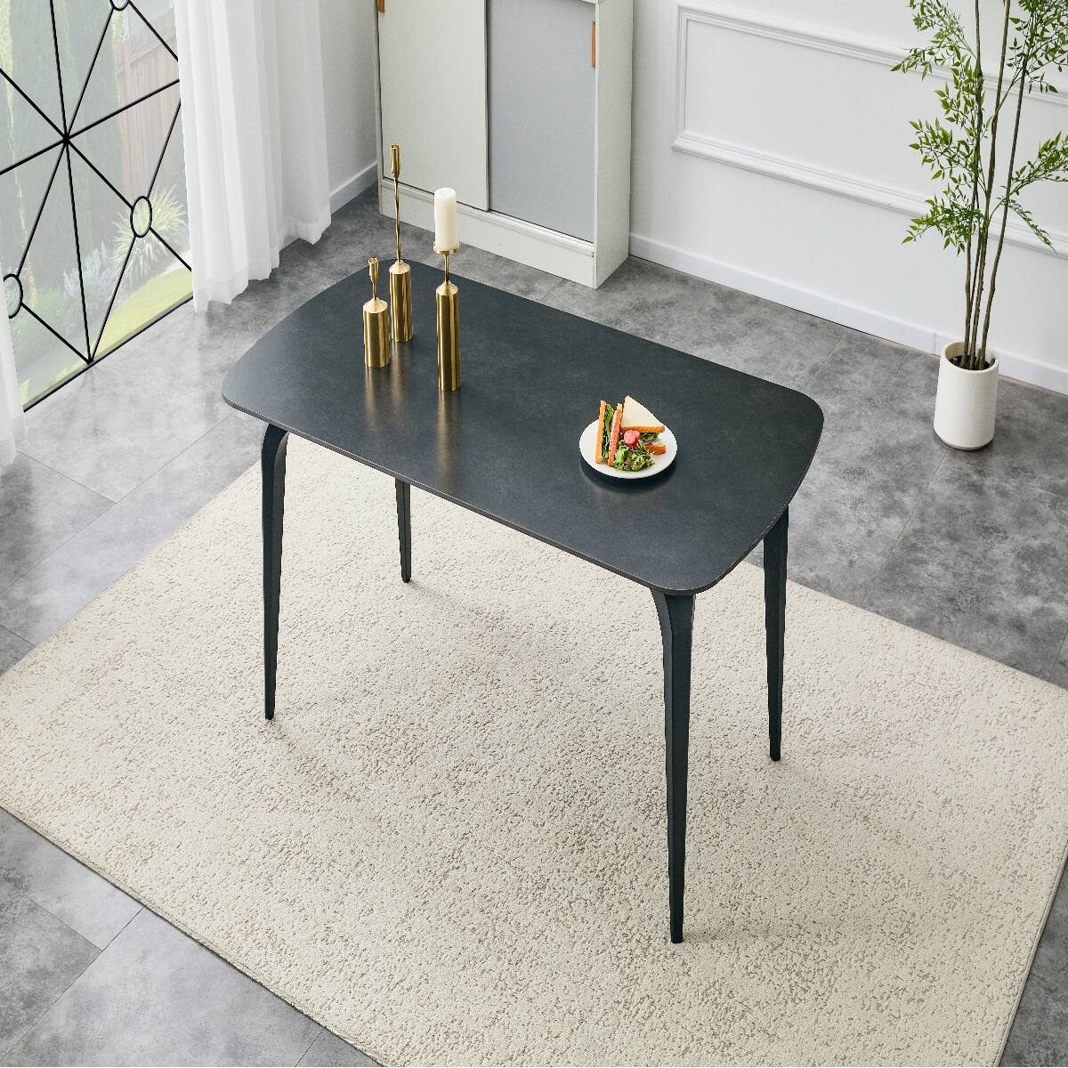 Loheer Modern Rectangular Dining Table, Sintered Stone Tabletop, Seats ...