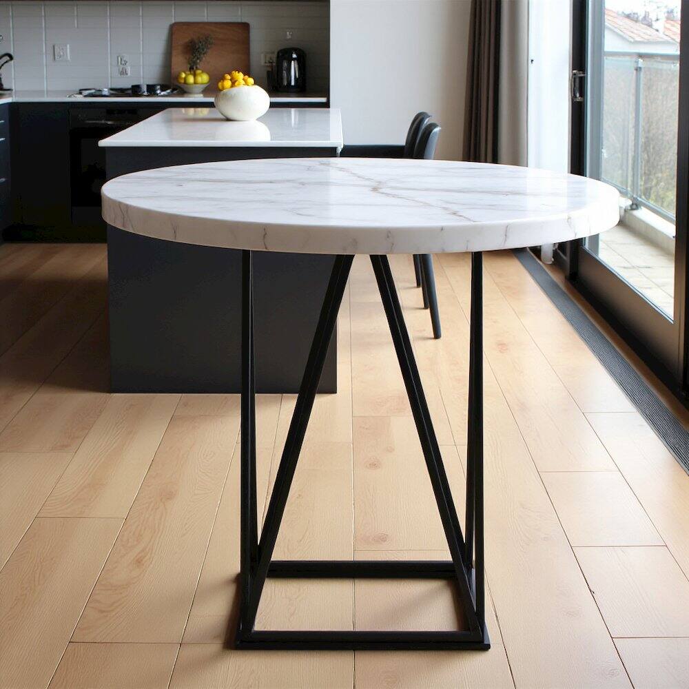 Alt View 4. FurniFact - White Marble Top Counter Height Dining Table - White/ Gun Metal.