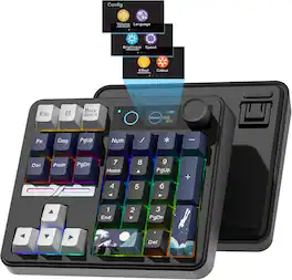 Womier - SK30 Mechanical Numpad, Mini Keyboard,Macro Software RGB Number Pad Hotswap with Screen & Knob for Mac Windows - Black