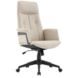 LeisureMod - Inifini High Back Office Chair Ergonomic PU Leather Lumbar Support Foam Cushion Iron Frame - Tan