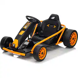 GARVEE - 24V Electric Drift Go Kart for Kids Ages 8–12, Dual 300W Motors, 8.1MPH Racing Car, 9Ah Battery, Music, Horn, Seatbelt - Orange