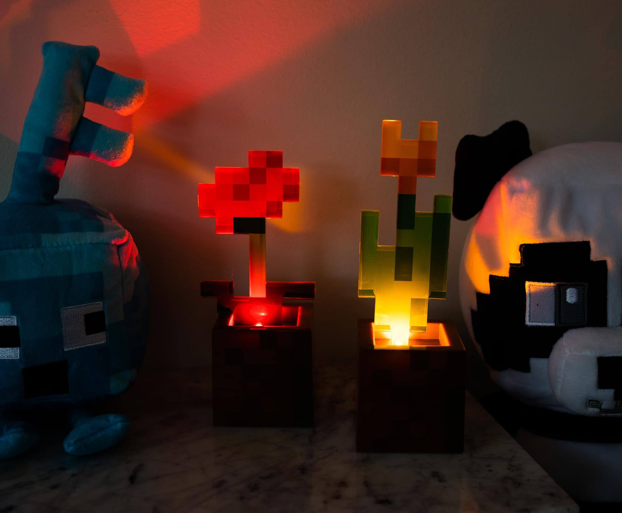 Alt View 1. Ukonic - Minecraft Orange Tulip and Poppy Flower Pot Mood Lights | Set of 2 - Brown.