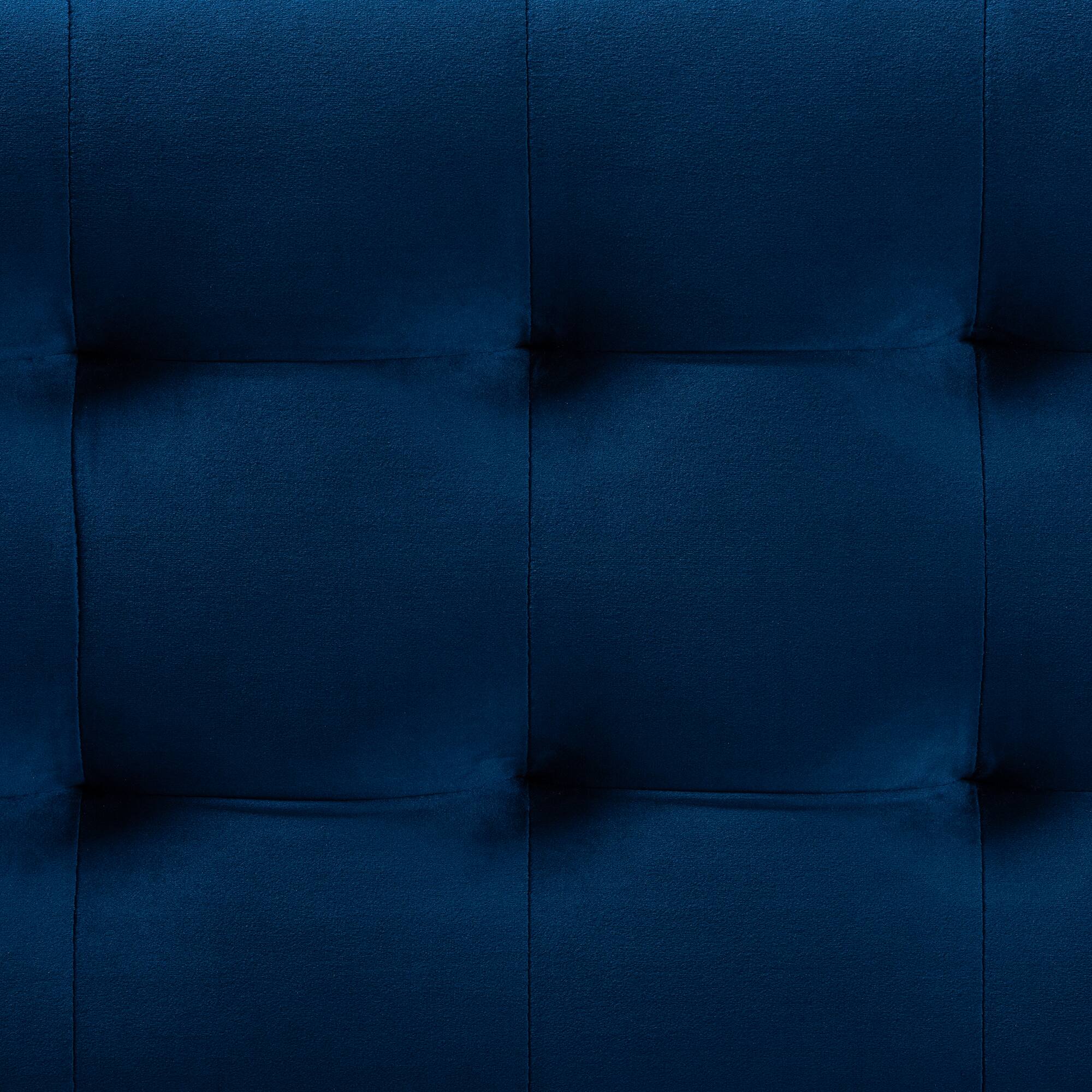 Alt View 2. Baxton Studio - Roanoke Modern and Contemporary Velvet Fabric Upholstered Grid-Tufted Storage Ottoman Bench - Navy Blue/Brown.