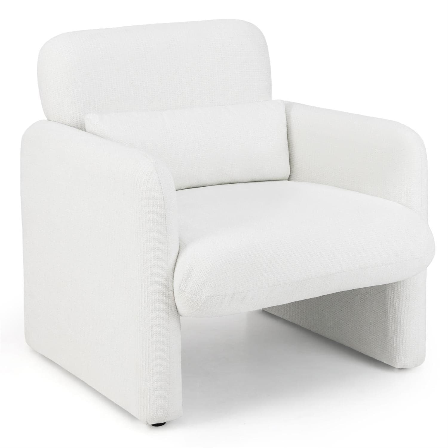 Pefilos - Chenille Modern Accent Chair, Removable Lumbar Pillow, Wide High Backrest, S-Springs - White