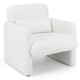 Pefilos - Chenille Modern Accent Chair, Removable Lumbar Pillow, Wide High Backrest, S-Springs - White