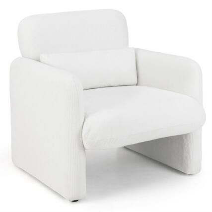 Front. Pefilos - Chenille Modern Accent Chair, Removable Lumbar Pillow, Wide High Backrest, S-Springs - White.