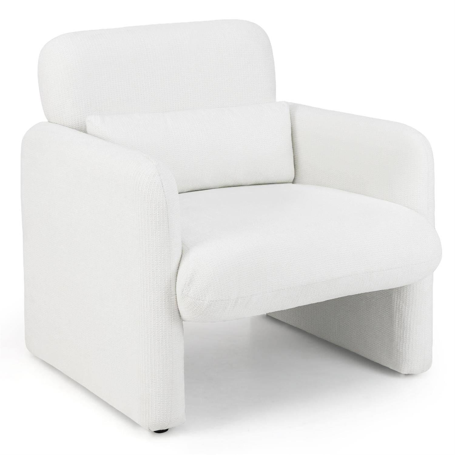 Front. Pefilos - Chenille Modern Accent Chair, Removable Lumbar Pillow, Wide High Backrest, S-Springs - White.