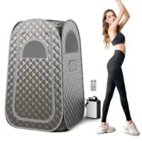 Costway - Portable Home Sauna Full Body Steam Sauna Tent with 3L Steam Generator - Gray - Front_Zoom