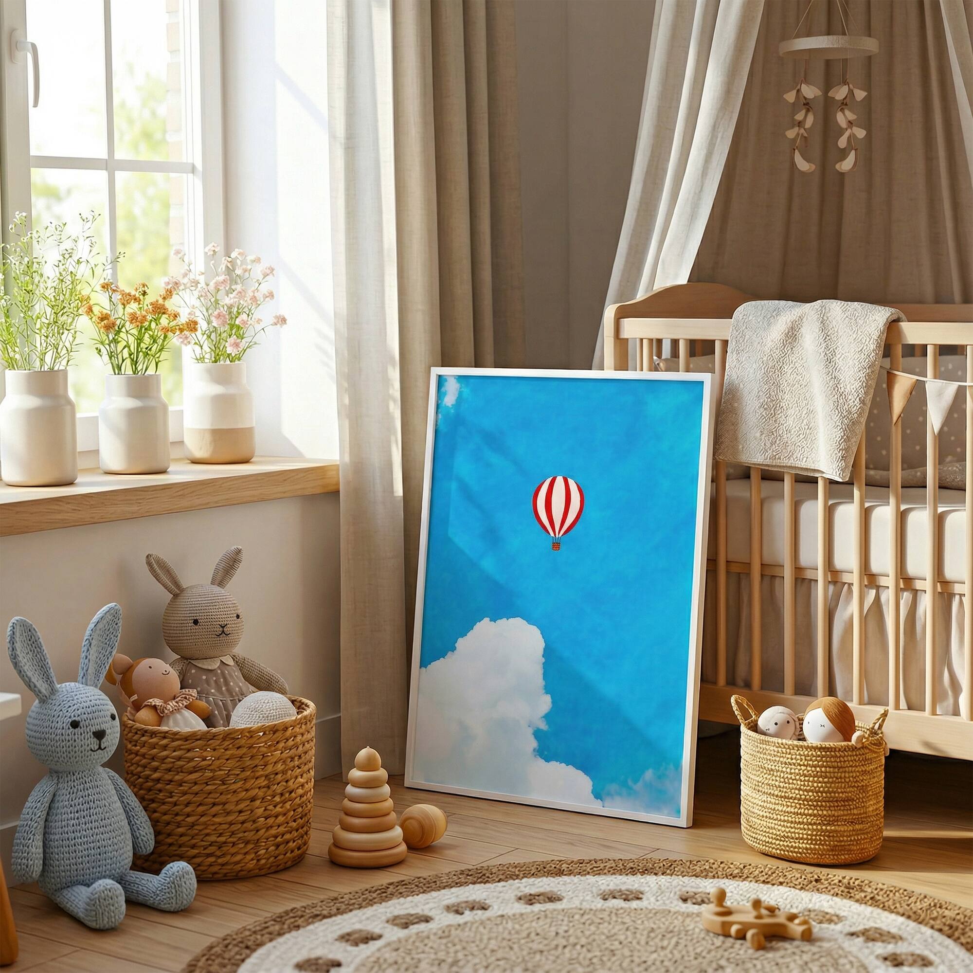 Alt View 1. HOMLUX - 1 Piece Framed Hot Air Balloon Canvas Wall Art Sky Cloud Landscape Wall Decor Decorative Canvas Print 36 in. x 24 in. - Multi-Colored.