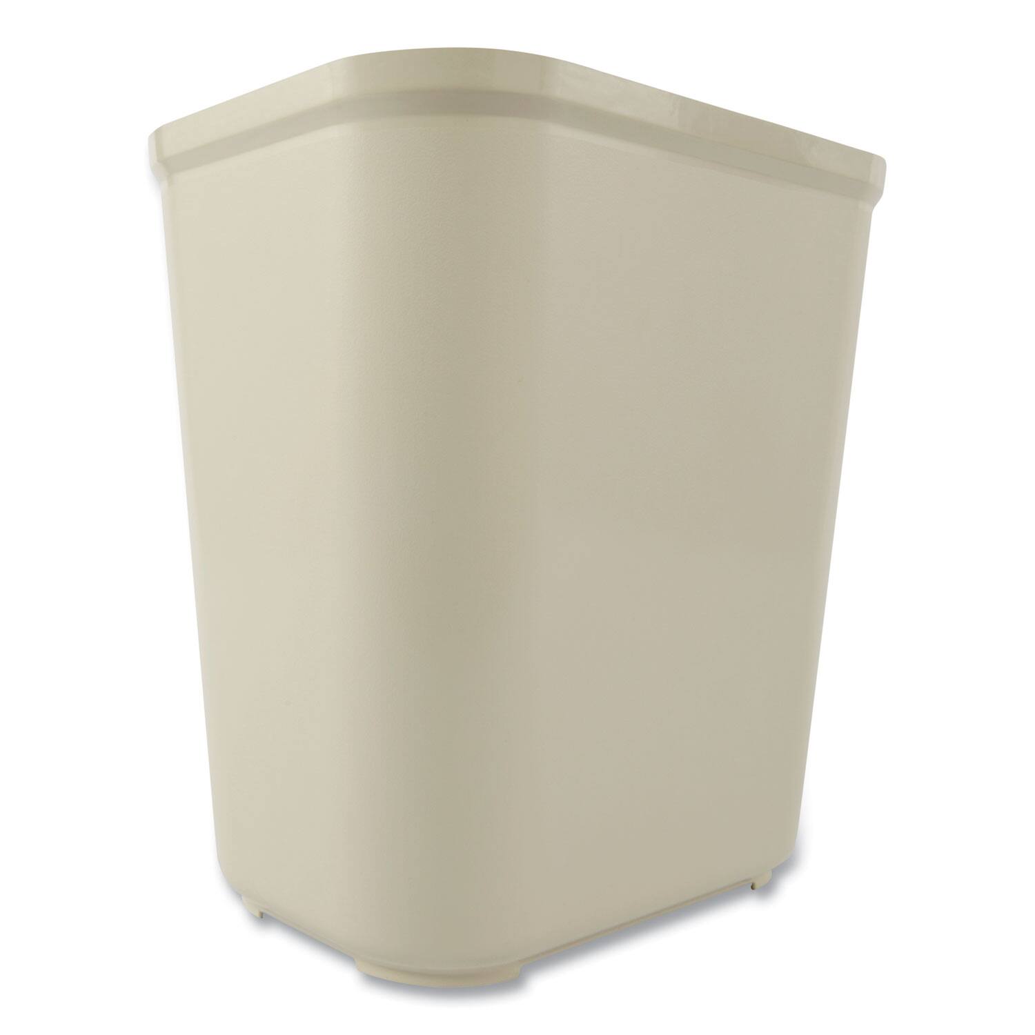 Back. RubberMaid - Fiberglass Wastebasket, 7 gal, Fiberglass, Beige.