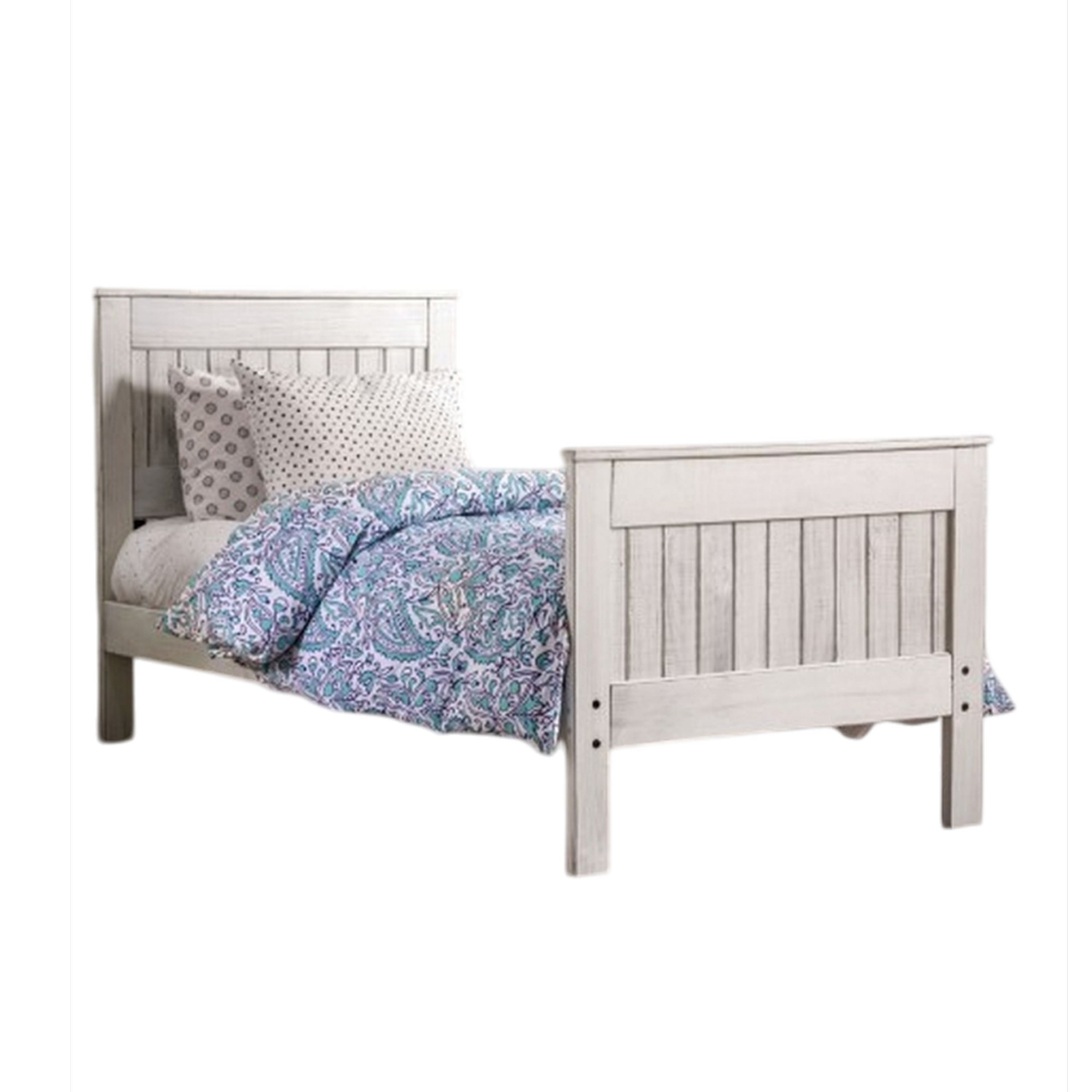 Manhattan Lane - Waly Queen Bed, Farmhouse Plank Design, Classic White Solid Pine Wood - Weathered White
