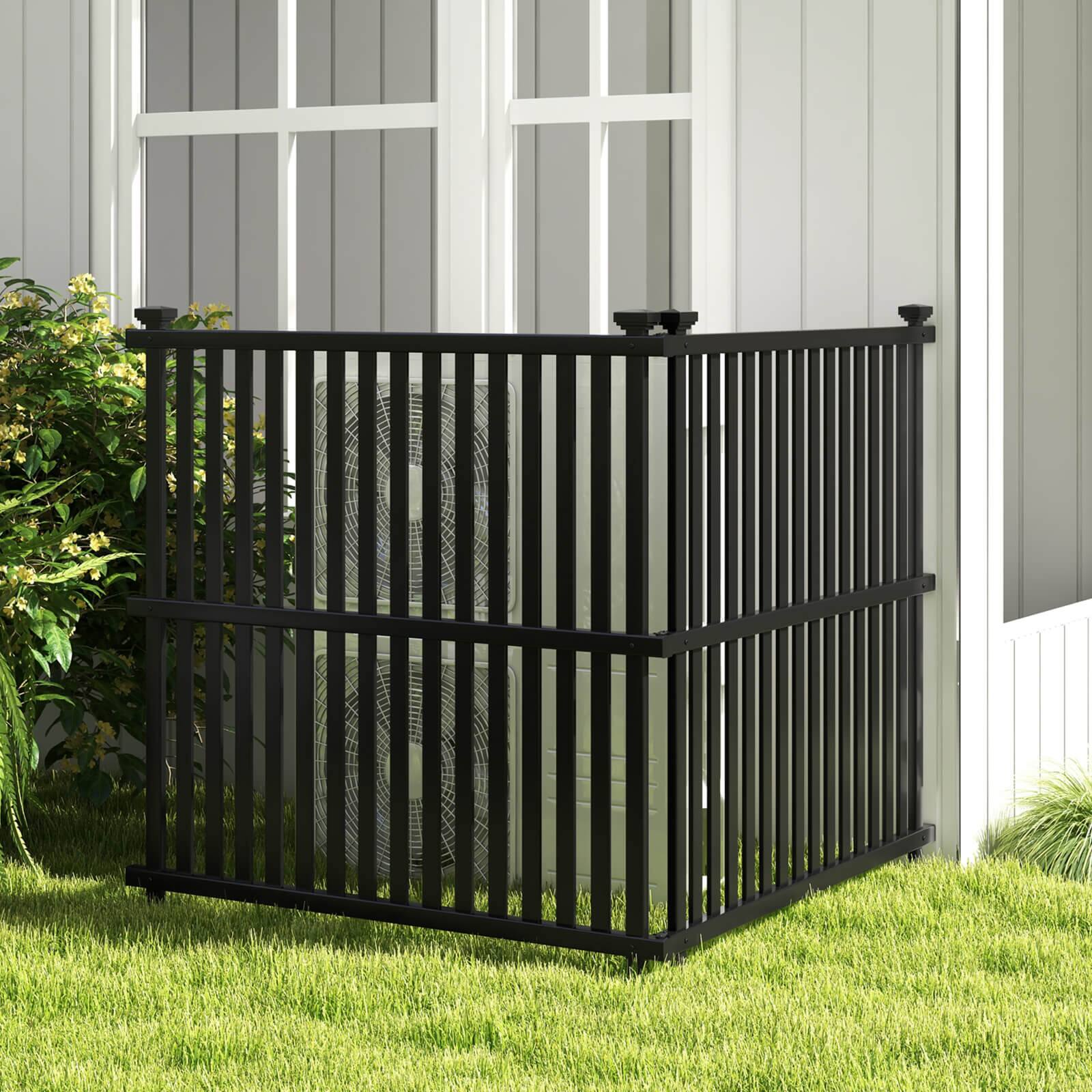 Alt View 3. Costway - 4 PCS Air Conditioner Fence Panels with Metal Ground Stakes No Dig Trash Can Enclosure - Black.