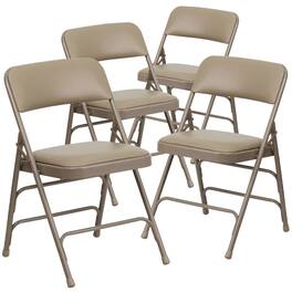 Emma + Oliver - 4 Pack Home & Office Portable Party Events Padded Metal Folding Chair - Beige Vinyl/Beige Frame