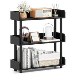 Costway - 1 PCS 3-Tier Bookshelf with Anti-Tipping Kit, Industrial Storage Unit for Living Room - Black