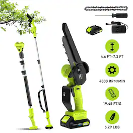 Steelite - 2-in-1 Cordless Pole Saw & 6" Electric Mini Chainsaw,21V 2.0 Ah Battery Powered Brushless Pole Chainsaw