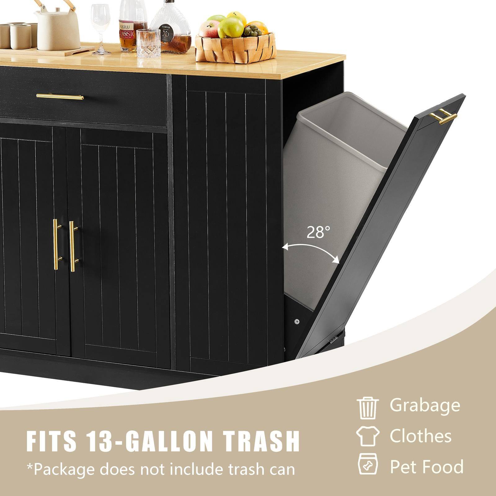 FITS 13-GALLON TRASH  
*Package does not include trash can  

Grabage  
Clothes  
Pet Food