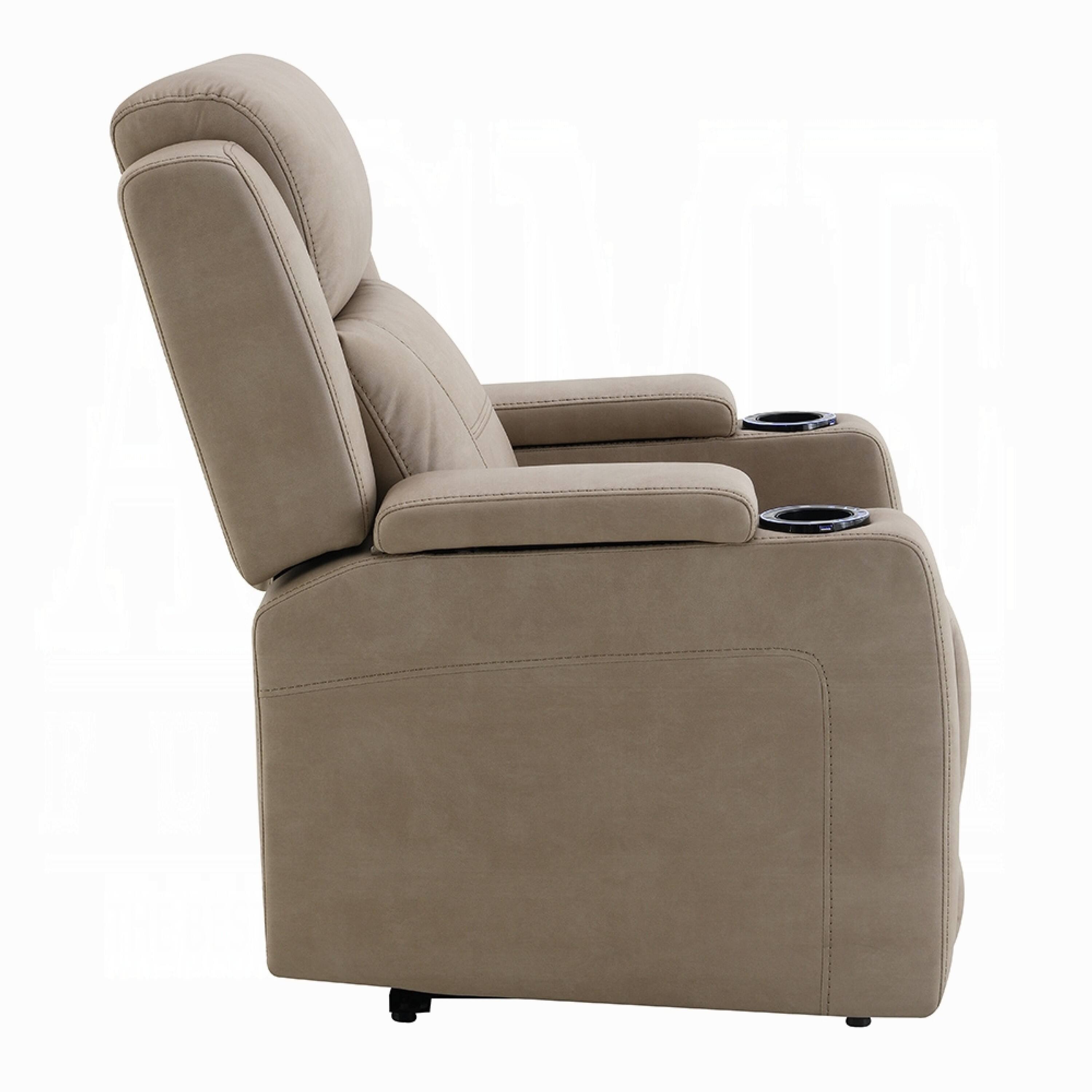 Left. Manhattan Lane - Jeja Power Motion Recliner Chair with Storage, Faux Camel Leather - Gray.