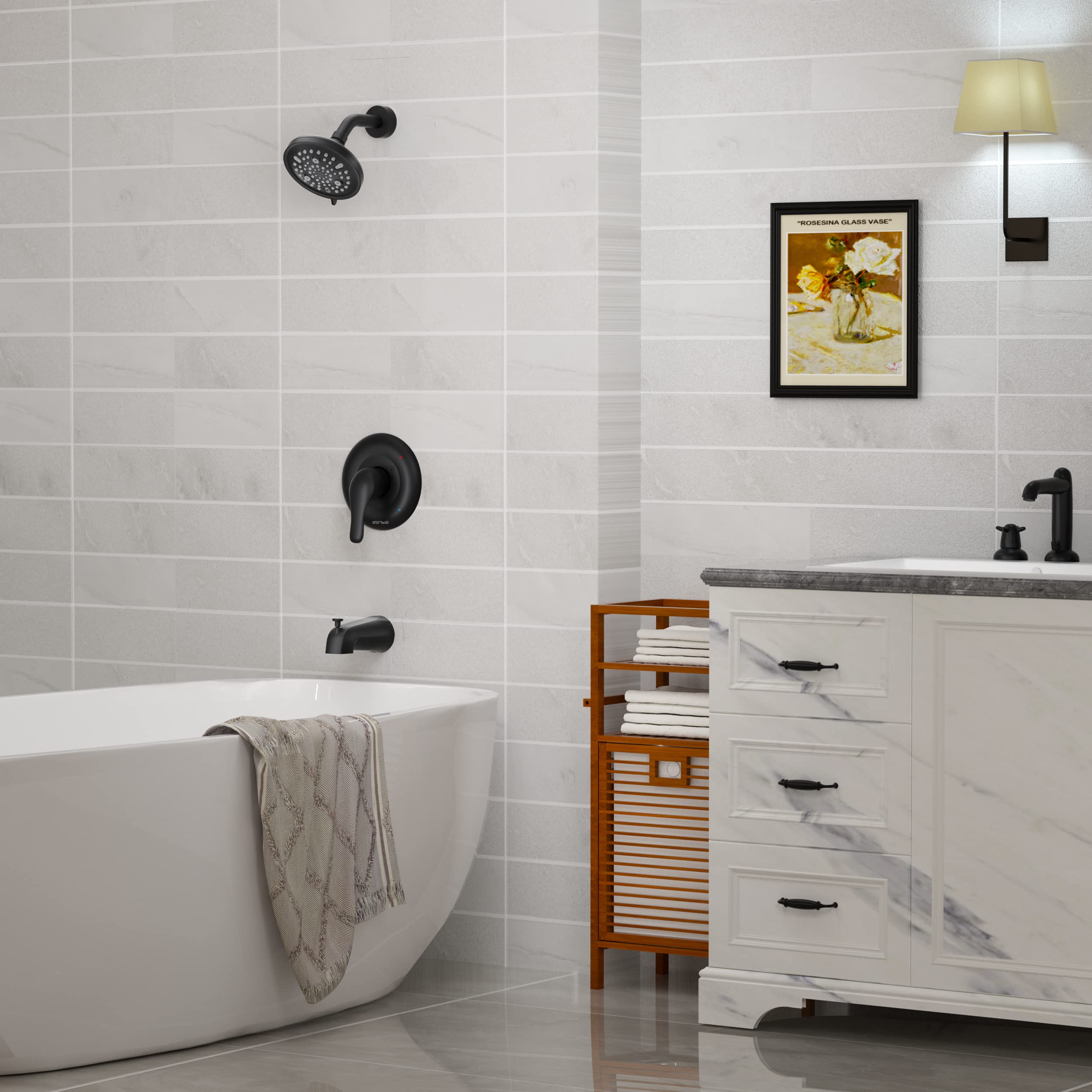 Alt View 8. Paradigms Interiors - Shower Faucet Set valve Included With 9 setting Rain Head And Single handle Bathtub Set Valve Trim Kit - Default.