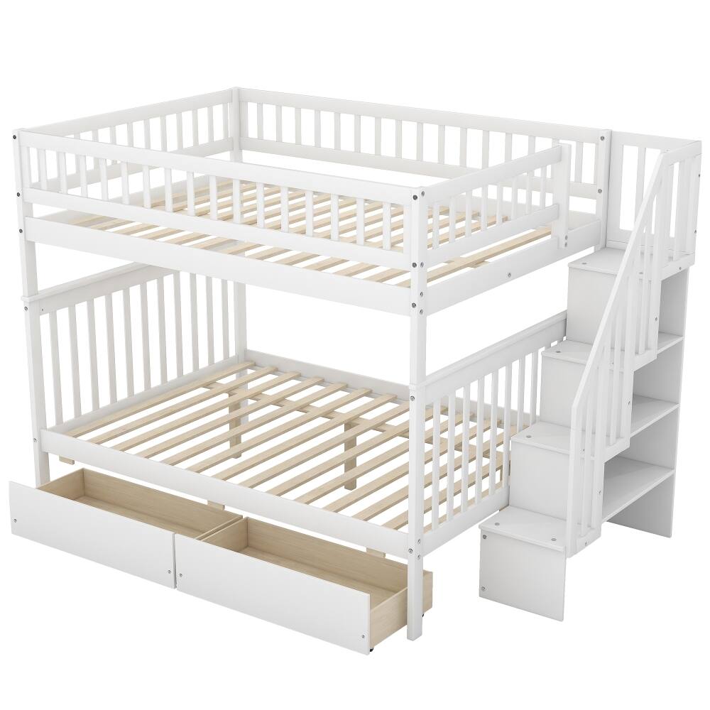 Alt View 1. Loheer - Loheer Full Over Full Bunk Bed with Drawers White Pine Wood Storage - White.
