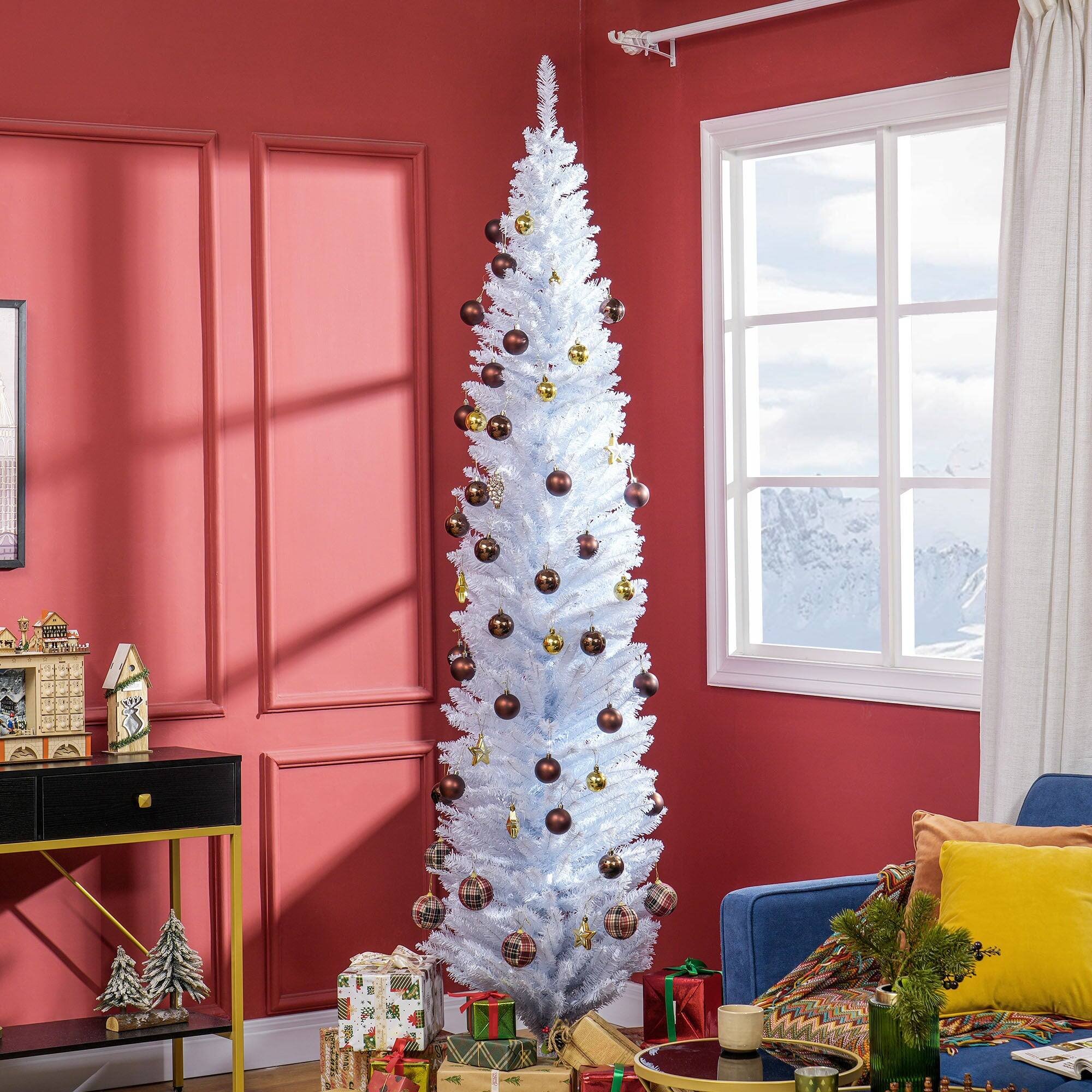 Angle. BreeBe - 8 ft Artificial Pencil Christmas Tree - White.