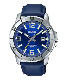 Casio - Men’s Leather Strap Watch with Dial - MTP-VD01L-2BV - Blue