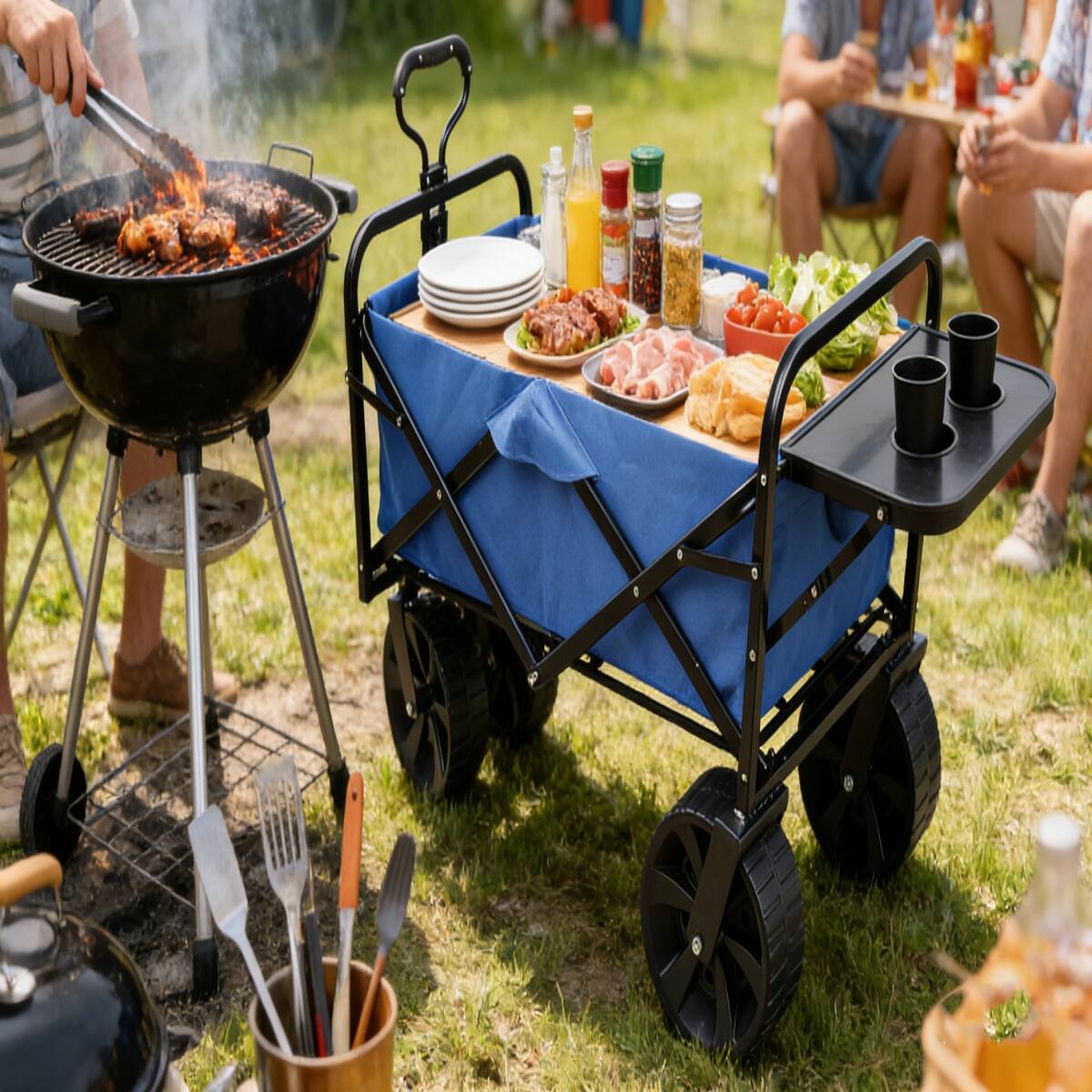 Alt View 4. Loheer - Loheer Folding Garden Wagon, Blue Collapsible Steel Utility Cart with 150 lb Capacity.