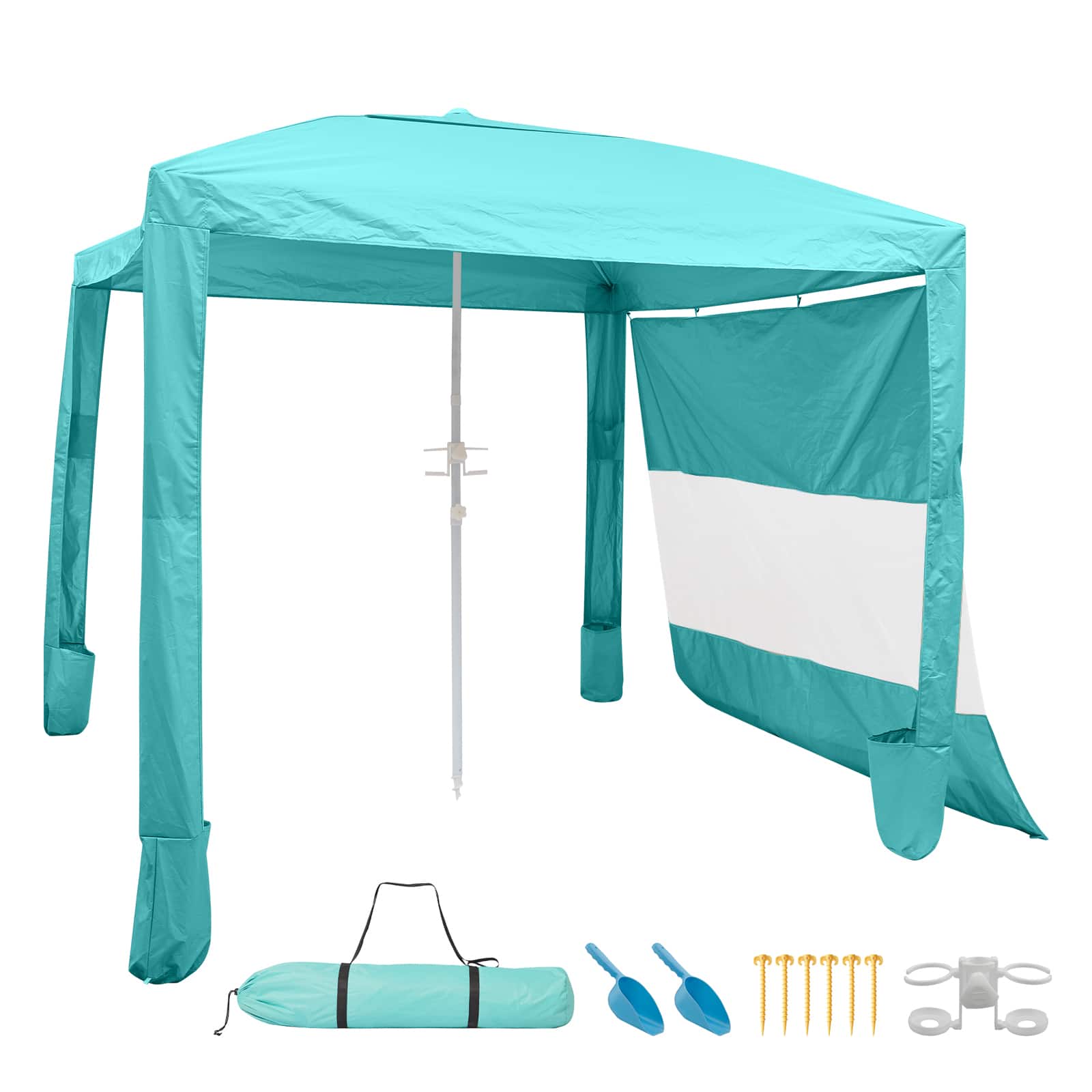VEVOR - Beach Cabana, 8 x 8 ft Beach Canopy with Side Wall, UPF 50+ Protection Easy Setup Cabana Tent with Sand Pockets - Light green solid color