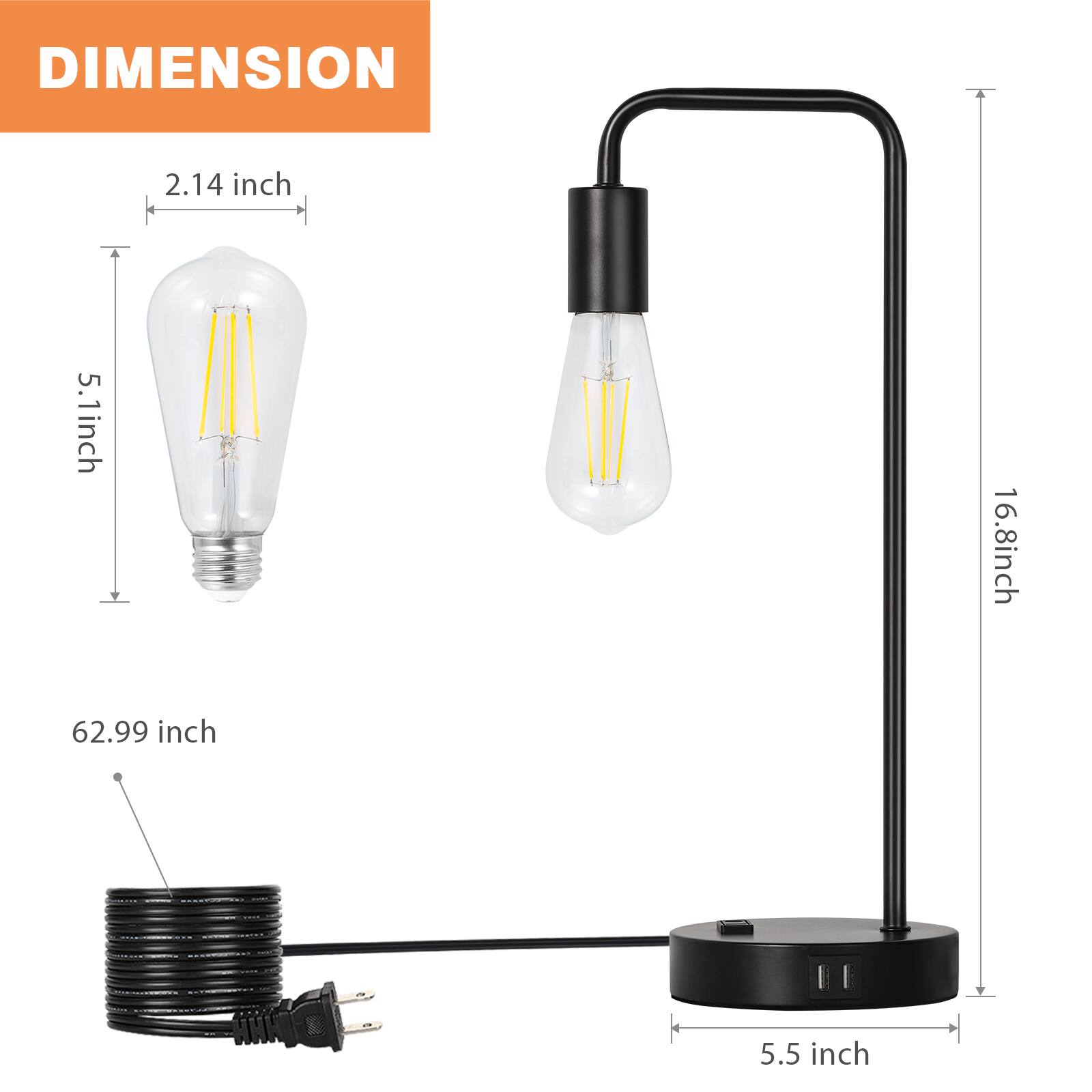 DIMENSION  
2.14 inch  
5.1 inch  
16.8 inch  
62.99 inch  
5.5 inch