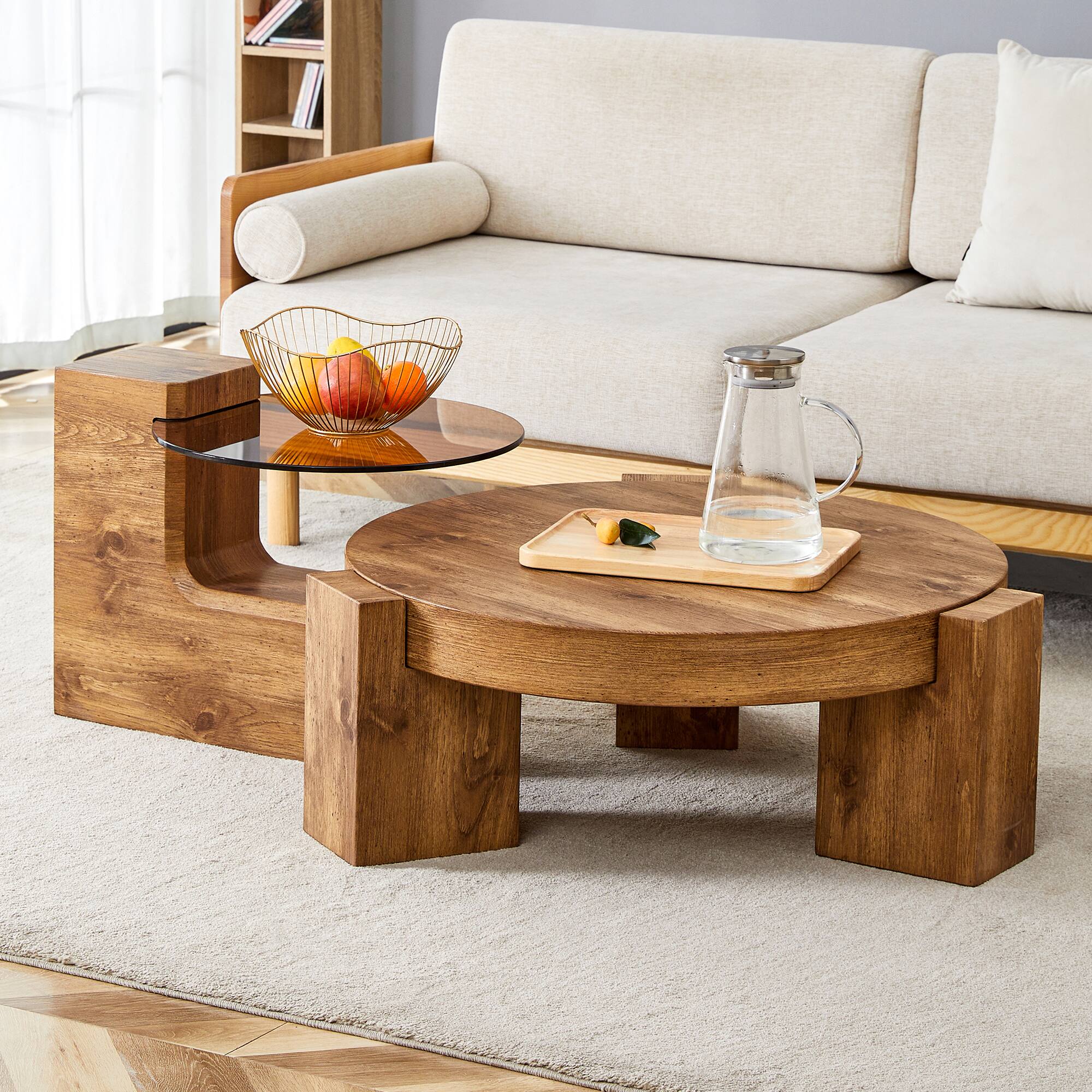 Alt View 1. Ecooso - Coffee Table Double-Decker Detachable Design for Flexible Space Use, Modern Center Table for Living Room - Wood.