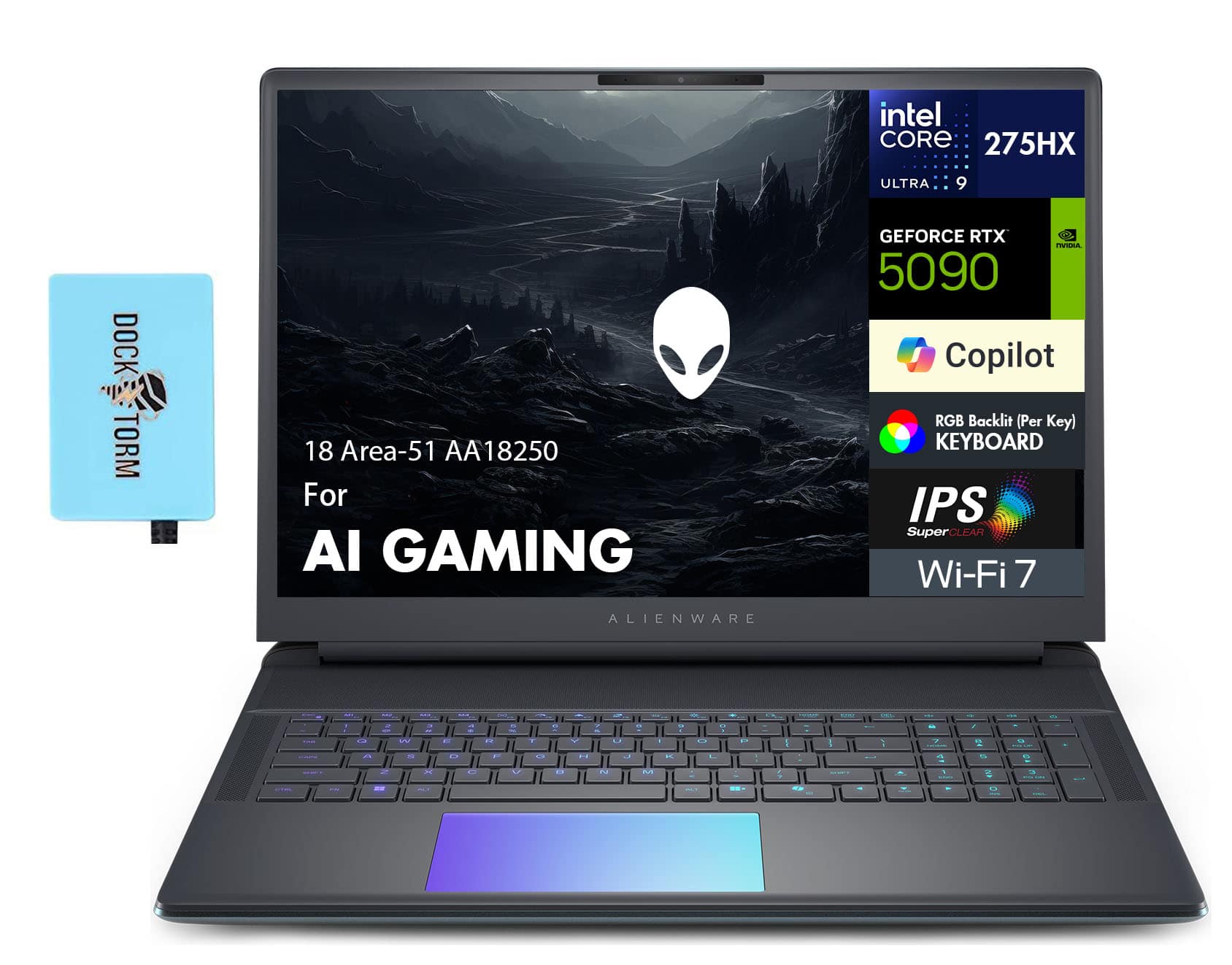 Alienware - 18 Area-51 AA18250 Laptop 18 WQXGA (Intel Ultra 9- 275HX, 64GB DDR5, 2TB PCIe SSD, Win 11 Pro) w/USB Hub - Liquid Teal