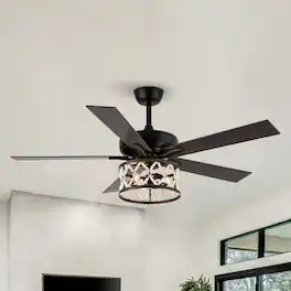 Parrot Uncle - 52" Farmhouse Wooden Beaded 5 Reversible Blade Ceiling Fan with Remote - Matte Black