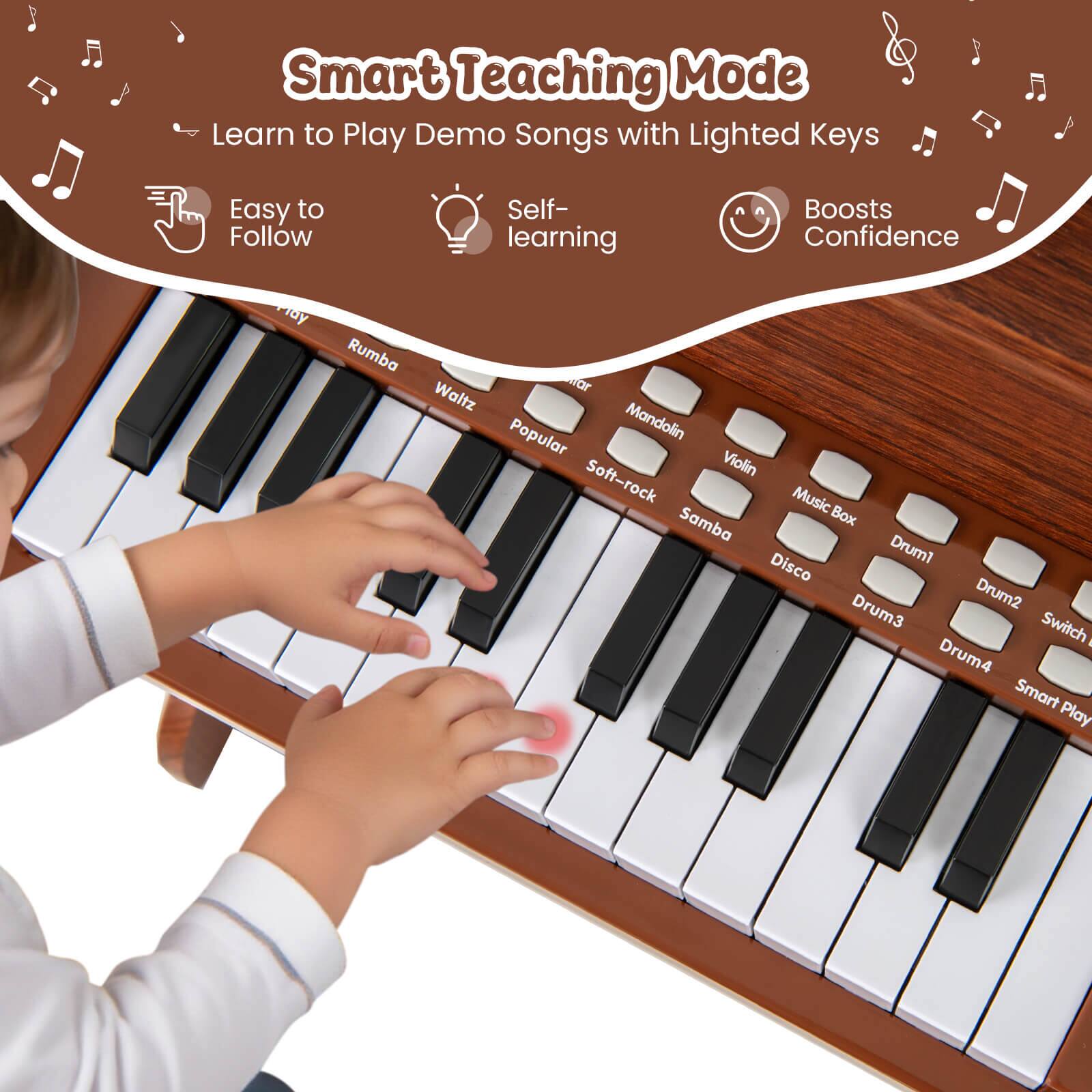 Smart Teaching Mode

Learn to Play Demo Songs with Lighted Keys

- Easy to Follow
- Self-learning
- Boosts Confidence

Rumba
Waltz
Popular
Soft-rock
Mandolin
Violin
Samba
Music Box
Drum1
Drum2
Drum3
Drum4
Switch
Smart Play