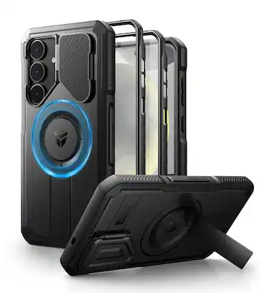 Front. dexnor - Dexnor for Samsung Galaxy S25 Plus Case with Camera Cover & Adjustable Kickstand & Built-in Screen Protector,Black - Black.