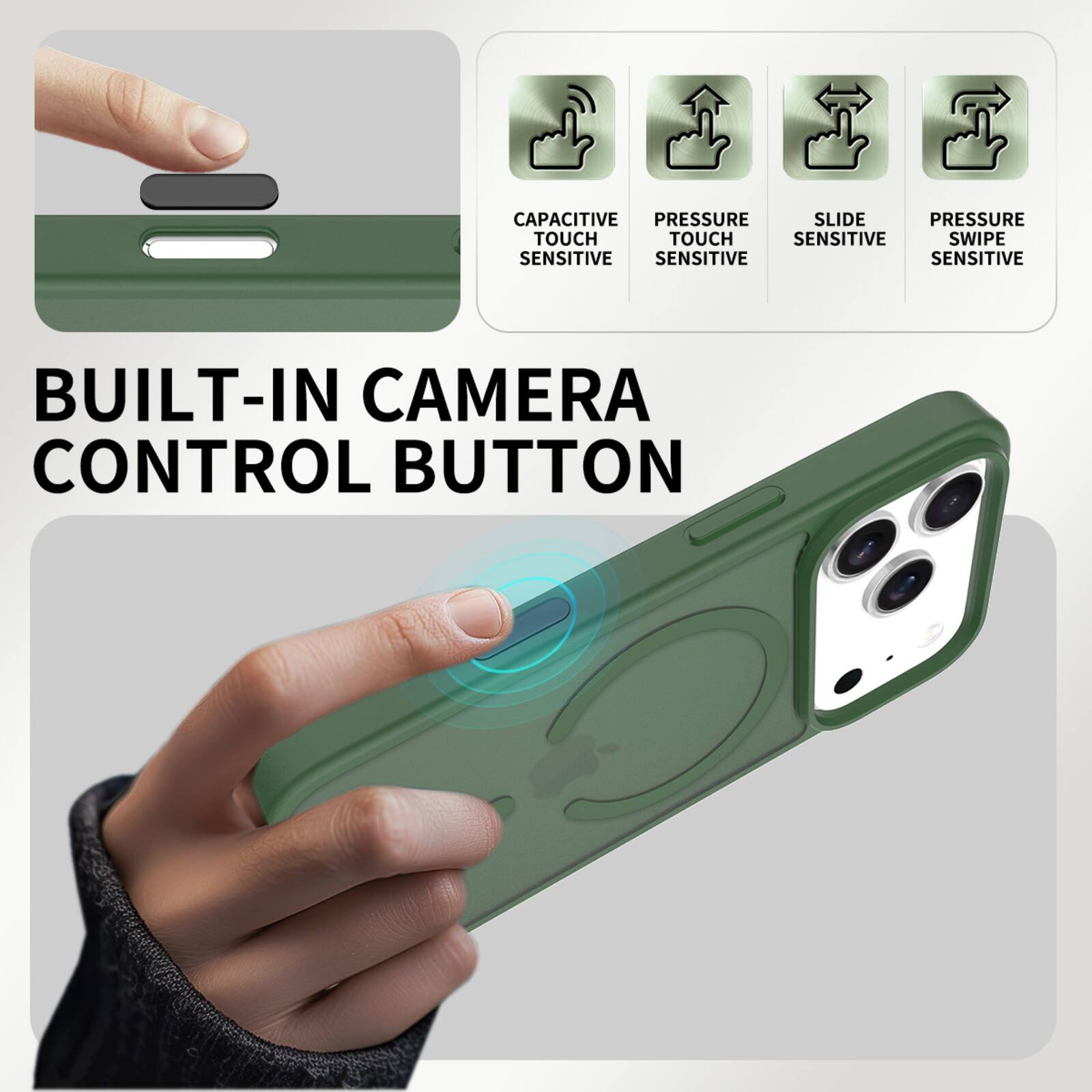 CAPACITIVE PRESSURE SLIDE PRESSURE TOUCH TOUCH SENSITIVE SWIPE SENSITIVE SENSITIVE SENSITIVE BUILT-IN CAMERA CONTROL BUTTON