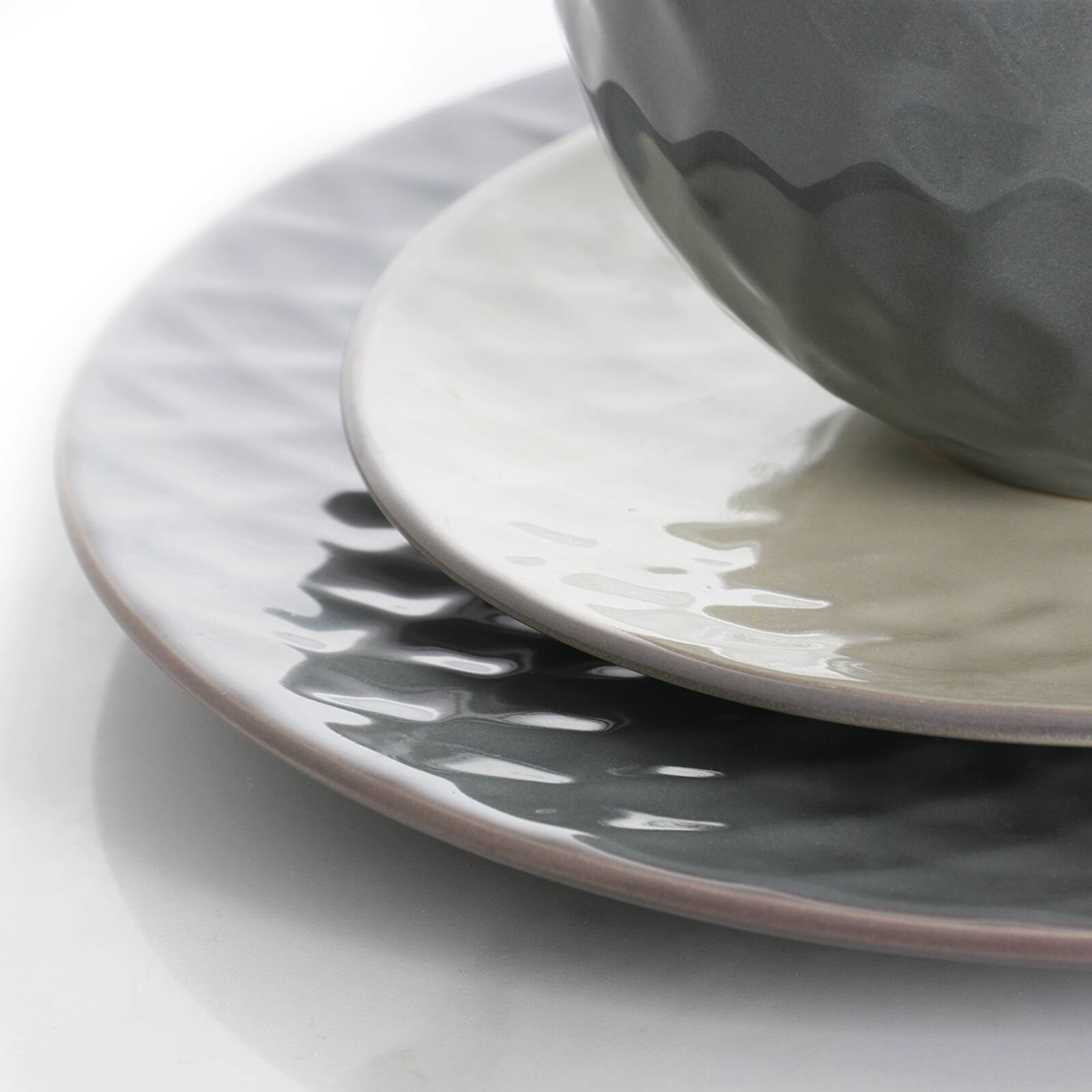 Alt View 2. Elama - Elama Tahitian Pearl 16 Piece Stoneware Dinnerware Set in Slate and Stone Pearl - Slate and Pearl.