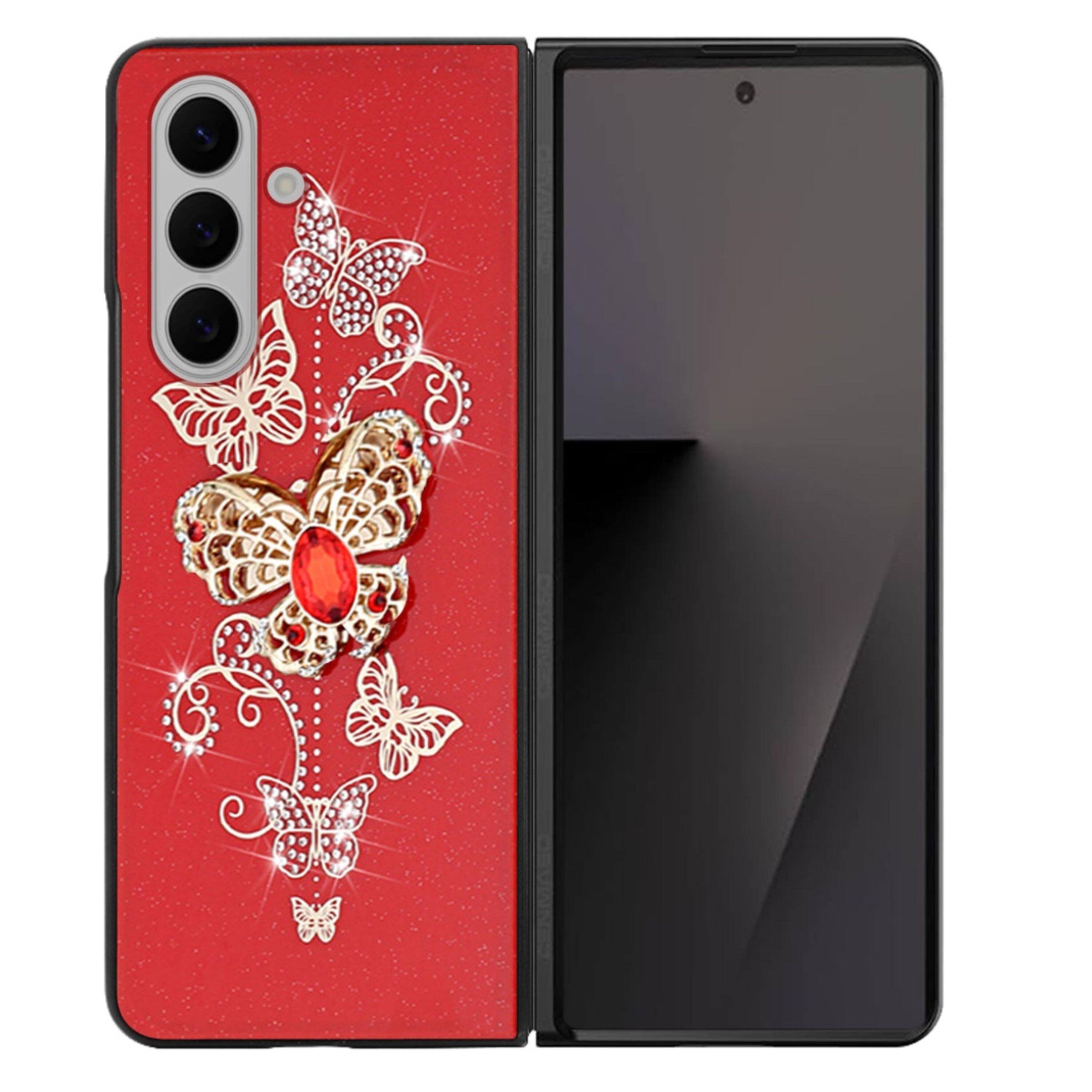 Kitcheniva - Rhinestone Bling Glitter Case With Tempered Glass For Samsung Galaxy Z Fold 7 - Red