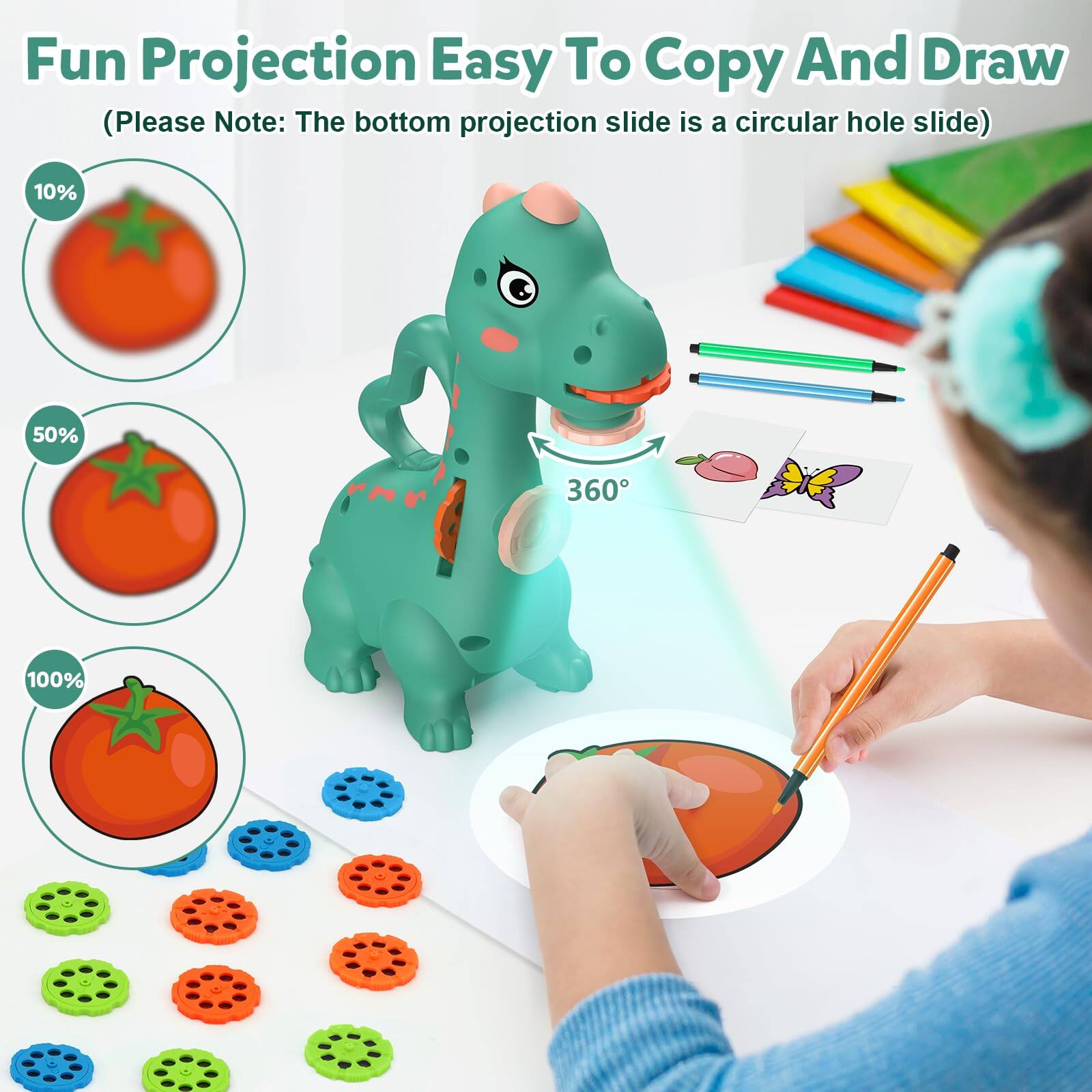 Fun Projection Easy To Copy And Draw  
(Please Note: The bottom projection slide is a circular hole slide)  

10%  
50%  
100%  

360°