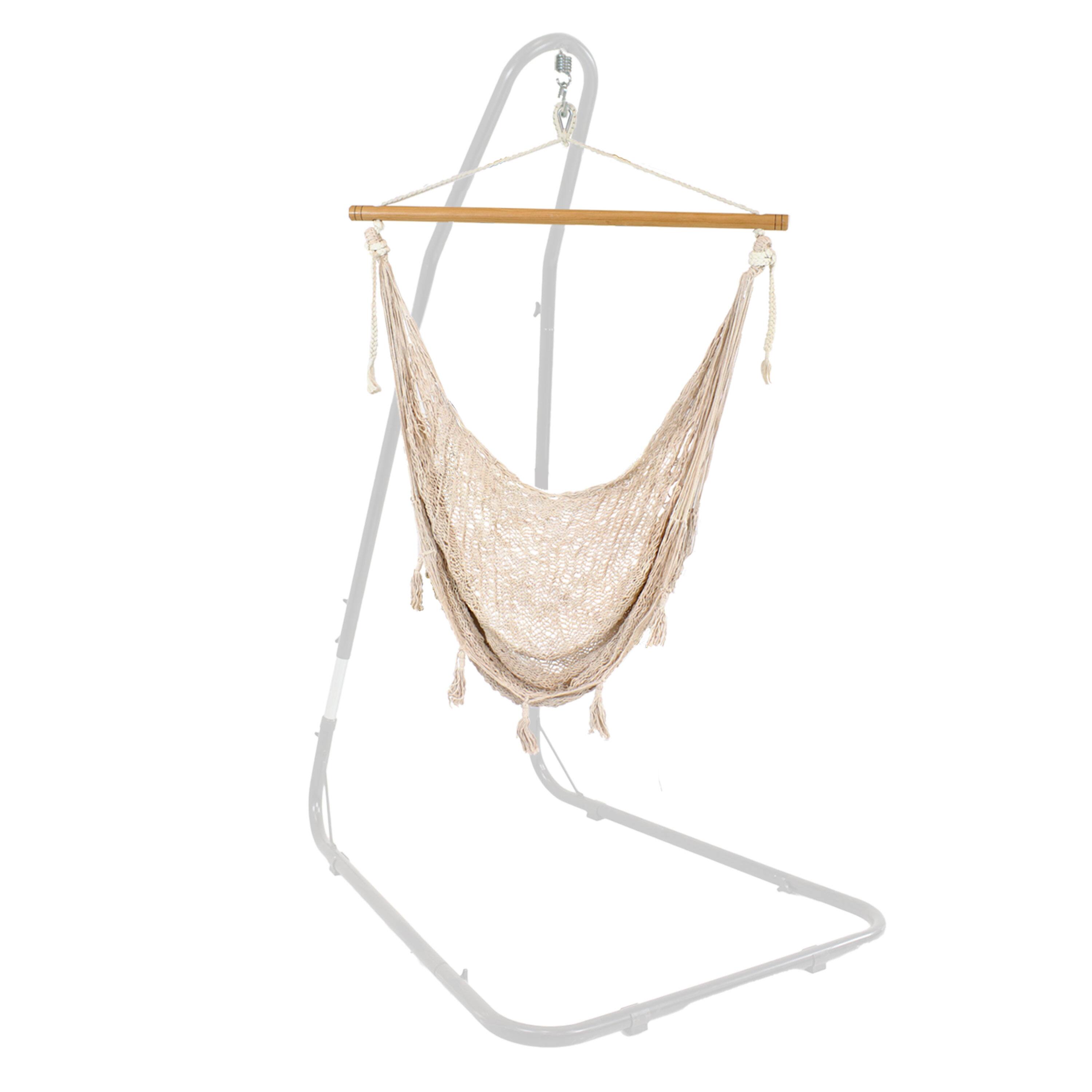 Alt View 6. Sunnydaze - Extra Large Mayan Cotton/Nylon Rope Hammock Chair - Beige.
