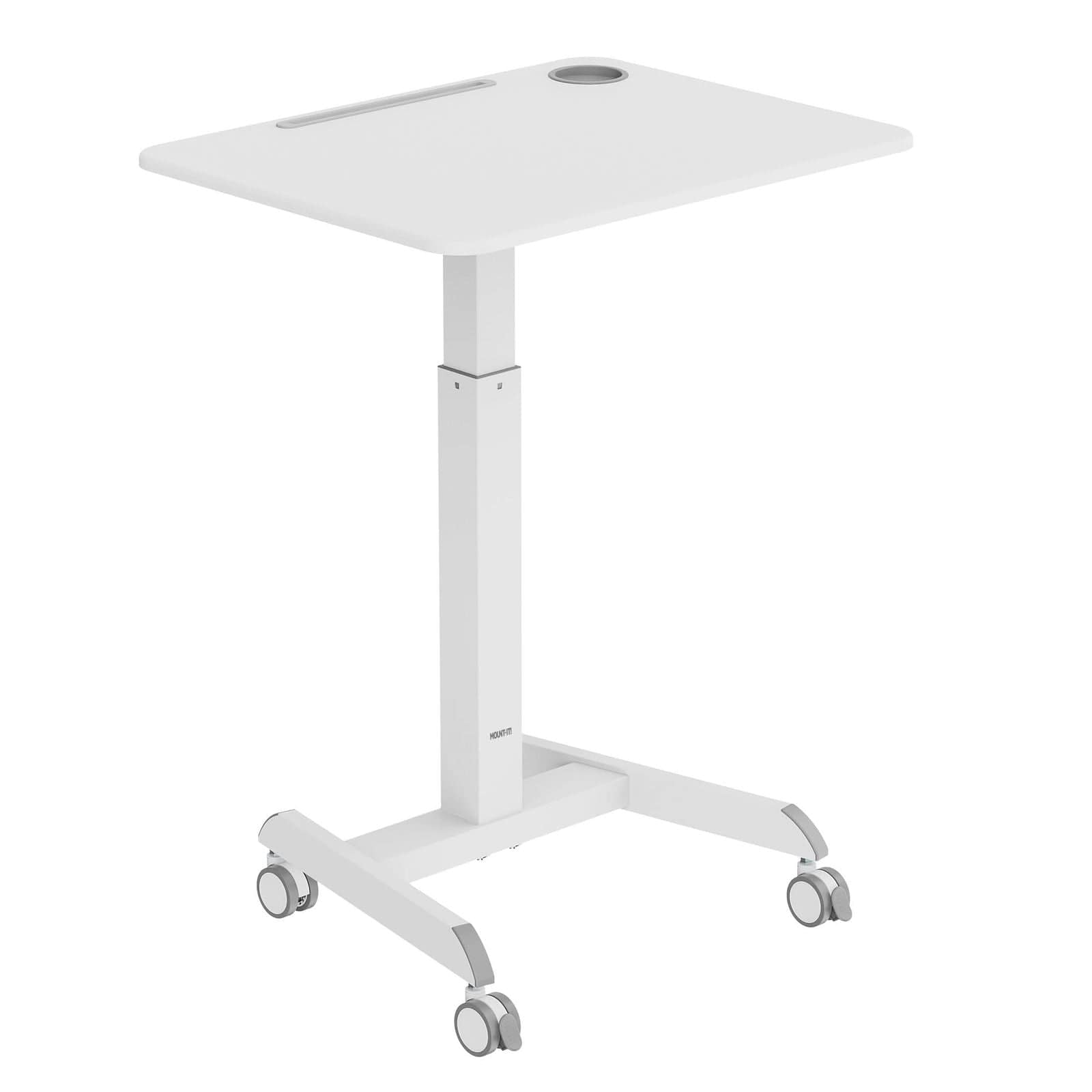 Alt View 4. Mount-It! - Standing Laptop Mobile Desk with Wheels, Adjustable Height Workstation for Office, Home, and Classroom - White.