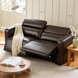 KERDOM - Power Reclining Sofa with Adjustable Headrest & USB Port, Loveseat Recliner with Footrest, 2 Seat PU Leather Tilt Couch - PU Leather - Coffee