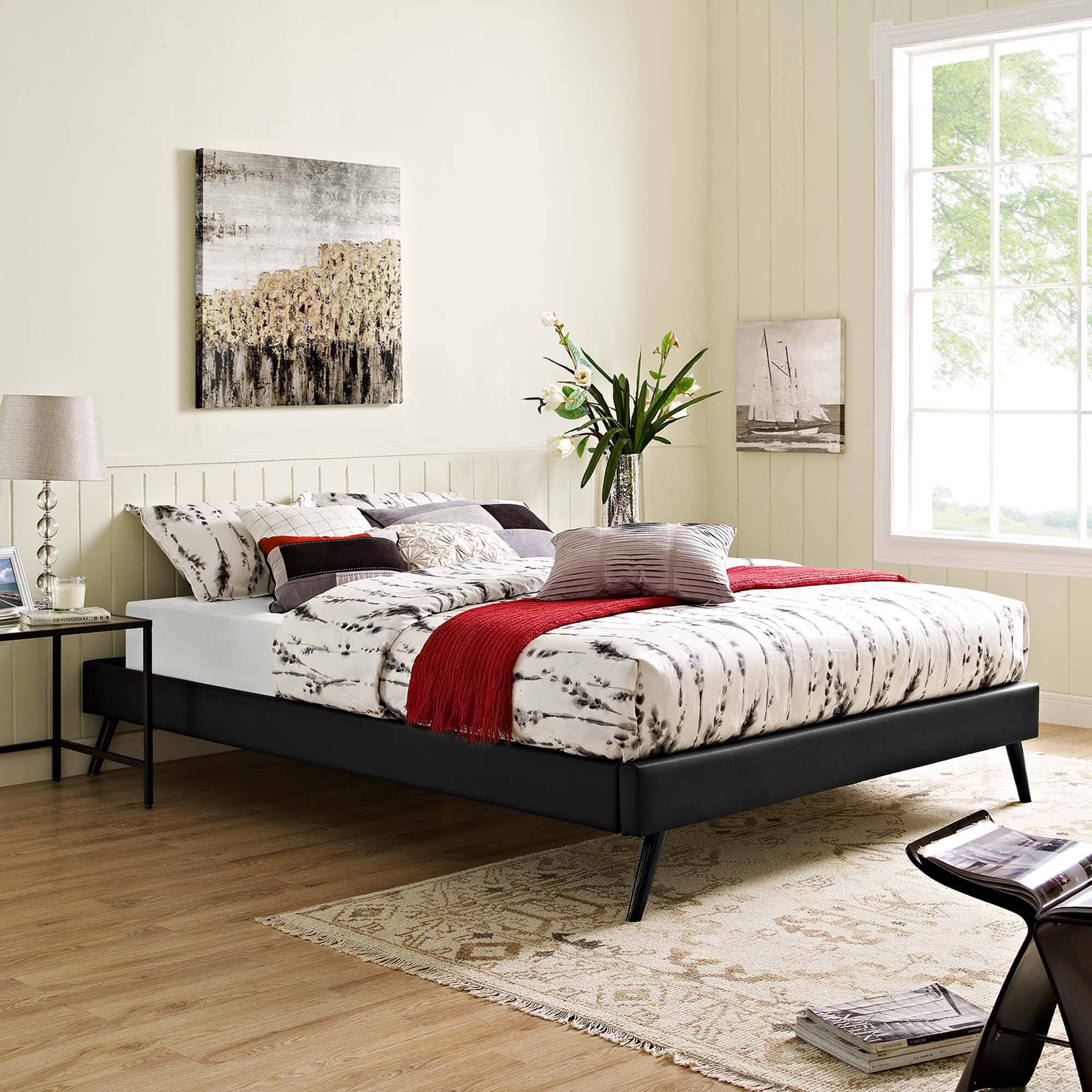Alt View 2. Modway - Loryn Fabric Queen Bed Frame with Round Splayed Legs - Gray.