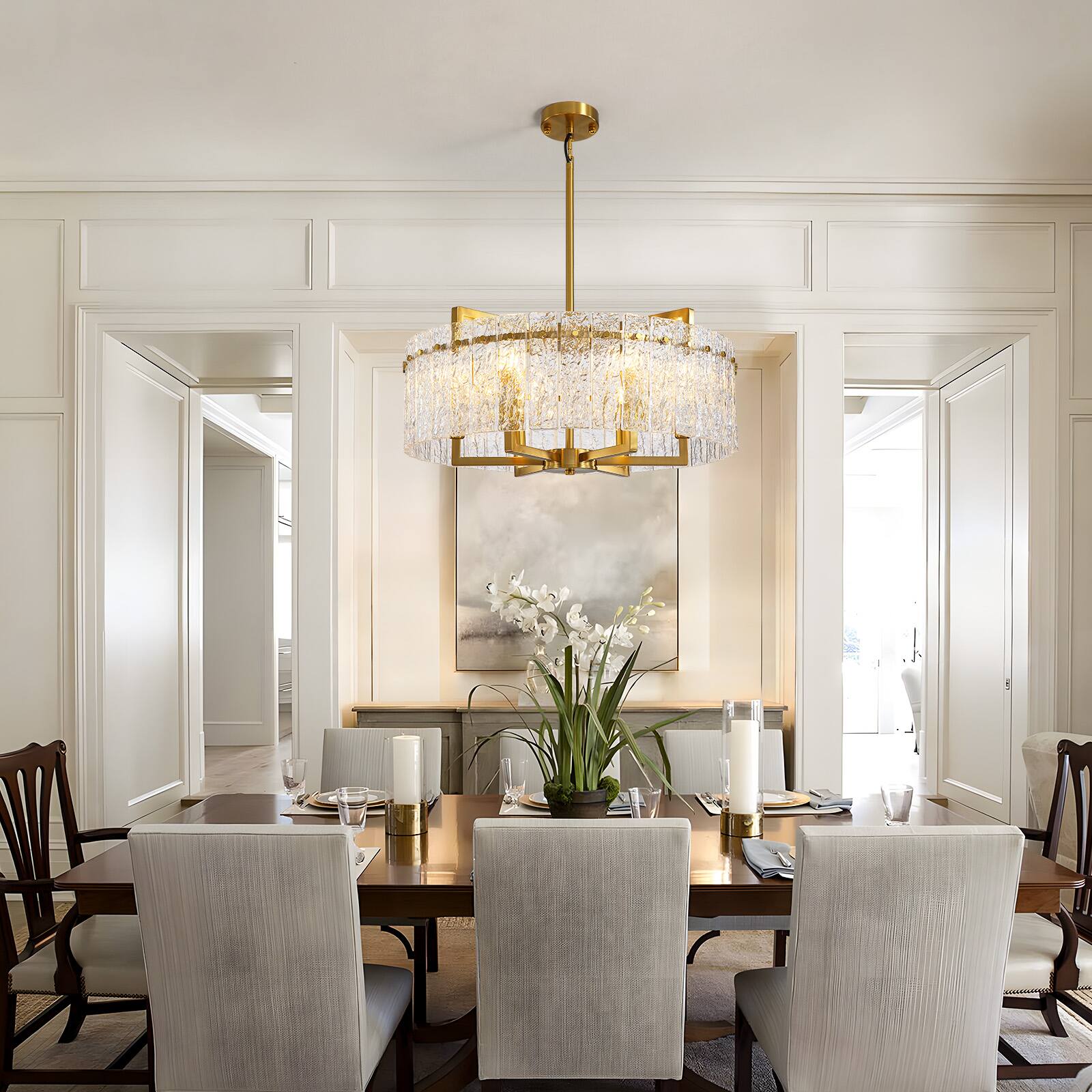 Alt View 1. Siljoy - 26 Inch Luxury 6-Light Cracked Glass Crystal Chandelier Height Adjustable Suitable for Dining Room Kitchen and Foyer - Gold.