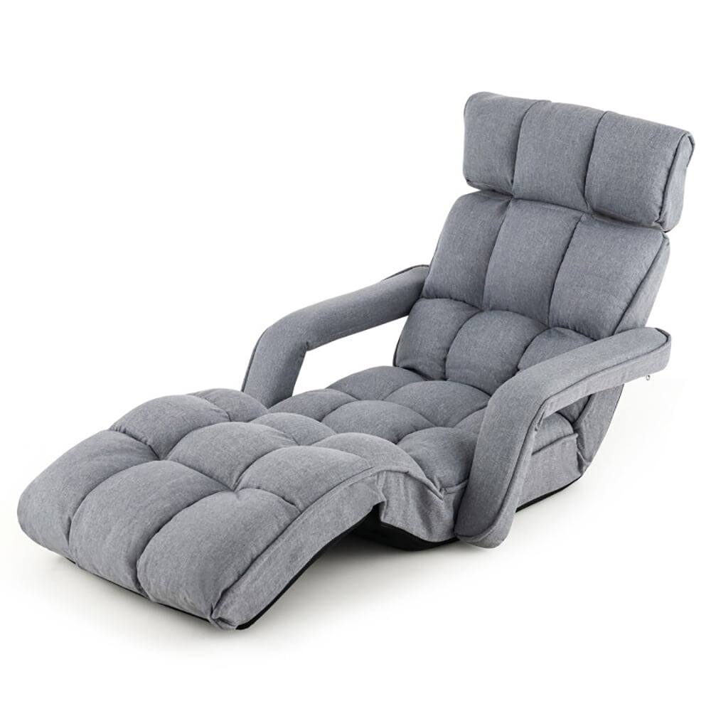 Left. Kadyn - 6-Position Adjustable Floor Chair with Adjustable Armrests and Footrest-Gray, Single Sofa - Gray.