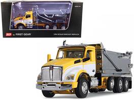 First Gear - Kenworth T880 Day Cab with Rogue Transfer Dump Body Truck Yellow with White and Chrome 1/64 & by DCP/First Gear - Yellow and White