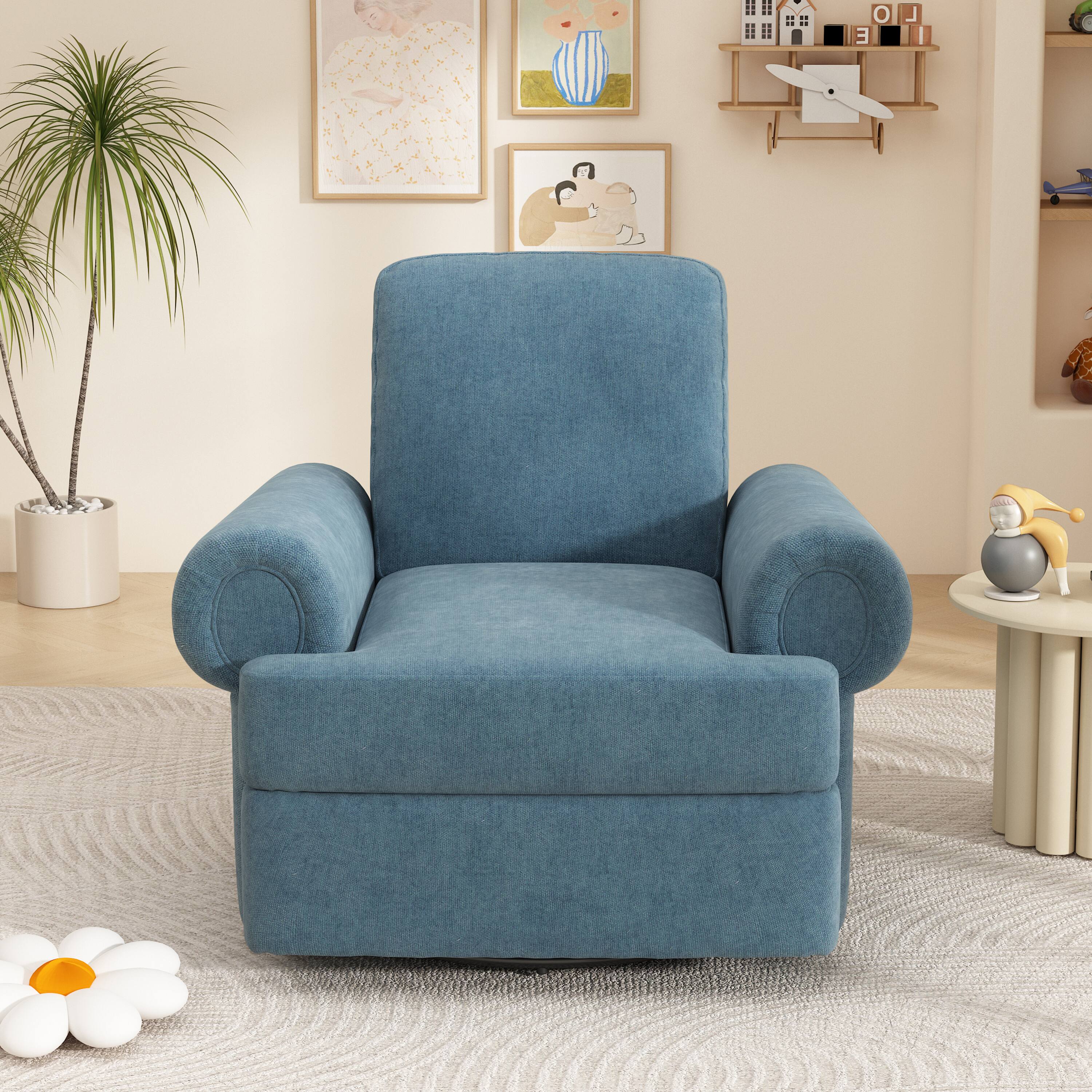 Back. TinyHomie - Manual Recliner Sofa Swivel Recliner Rocker Chair with Adjustable Backrest for Living Room Bedroom - Blue.