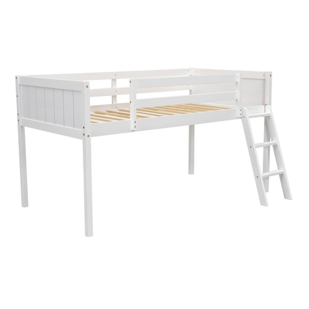 Alt View 7. Loheer - Loheer Twin Low Loft Bed Wood Loft Bed with Ladder White - White.