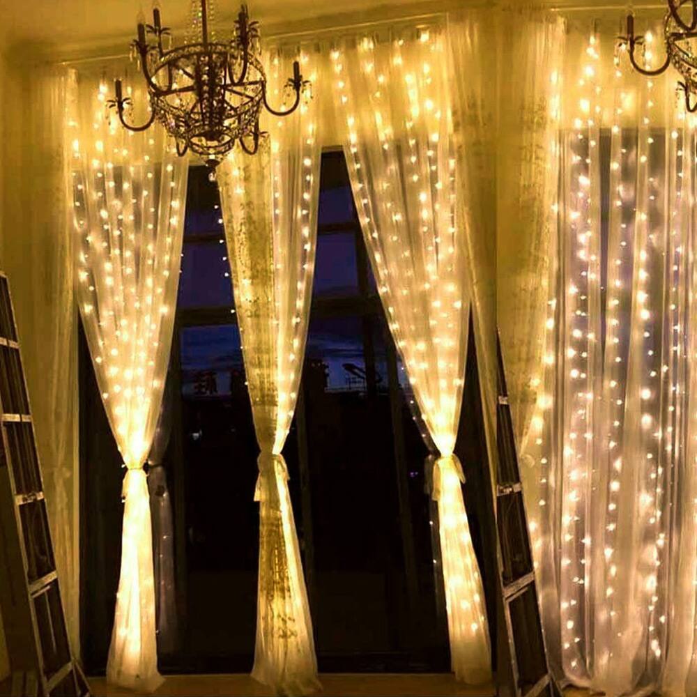 Alt View 4. Lepro - LED Curtain Lights, 20x9.8ft, 8 Lighting Modes Fairy String Lights, Plug-in Not Connectable, for Party Christmas Bedroom - Clear.